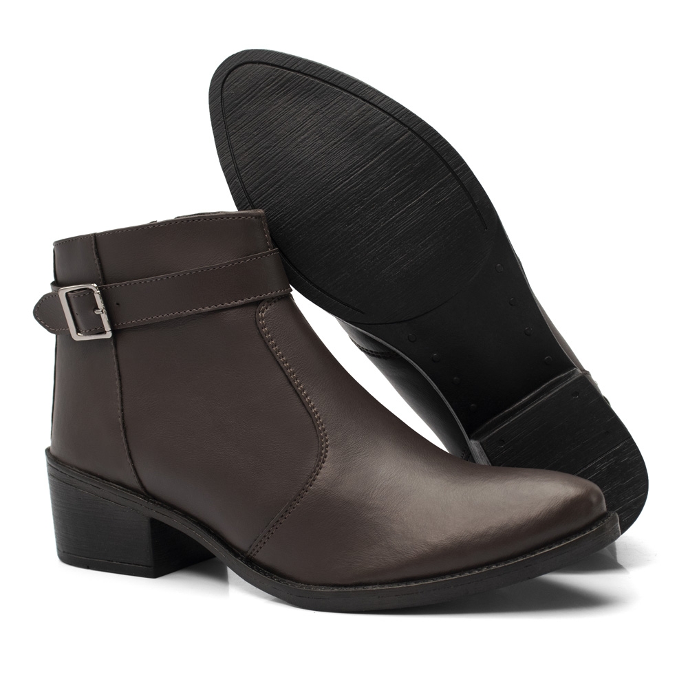 Bota Cano Curto Amanda Block com Zíper Fivela Lateral e Salto Quadrado ...